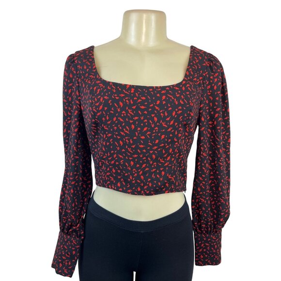 Dynamite Black & Red Long Sleeve Cropped Blouse With Square Neckline Size XS - Picture 1 of 8